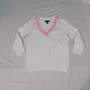 Lauren Ralph Lauren Women's Sweater White Pink Size PS LRL Pullover V-Neck
